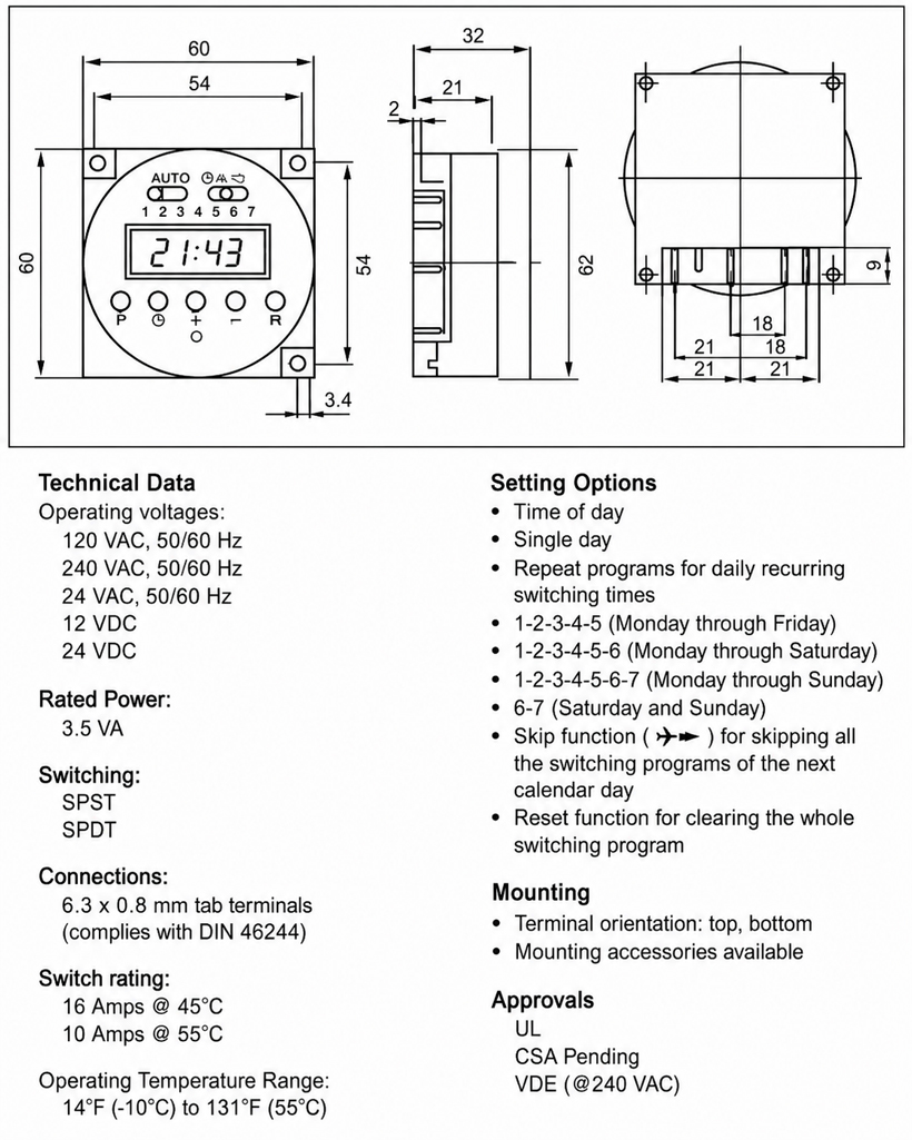 DC timer specs