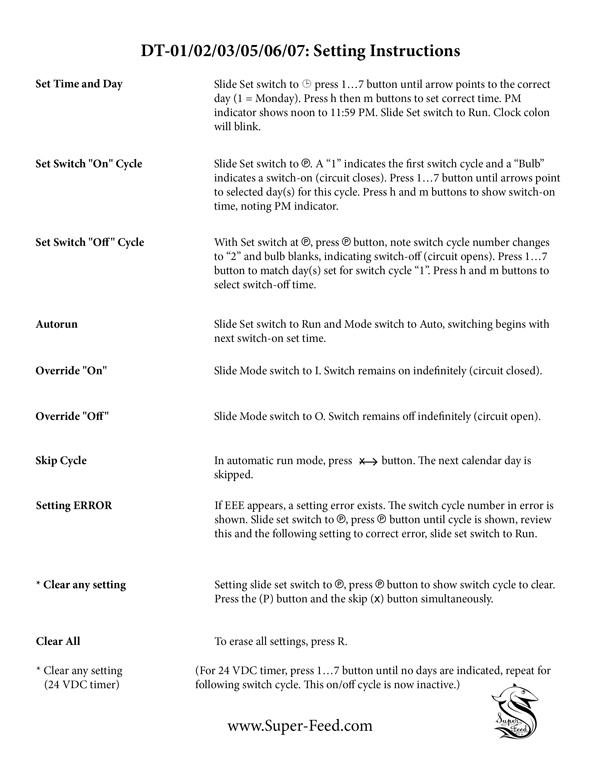 DT-01 Timer Setting Instructions - Also for DT-02, 03, 05, 06 and 07