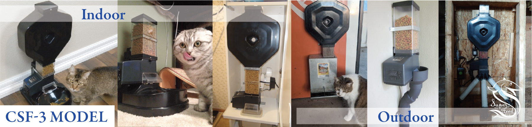 Examples of indoor and outdoor automatic pet feeders