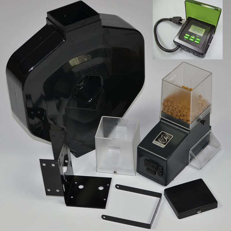 Outdoor cat or small animal automatic pet feeder with outdoor time