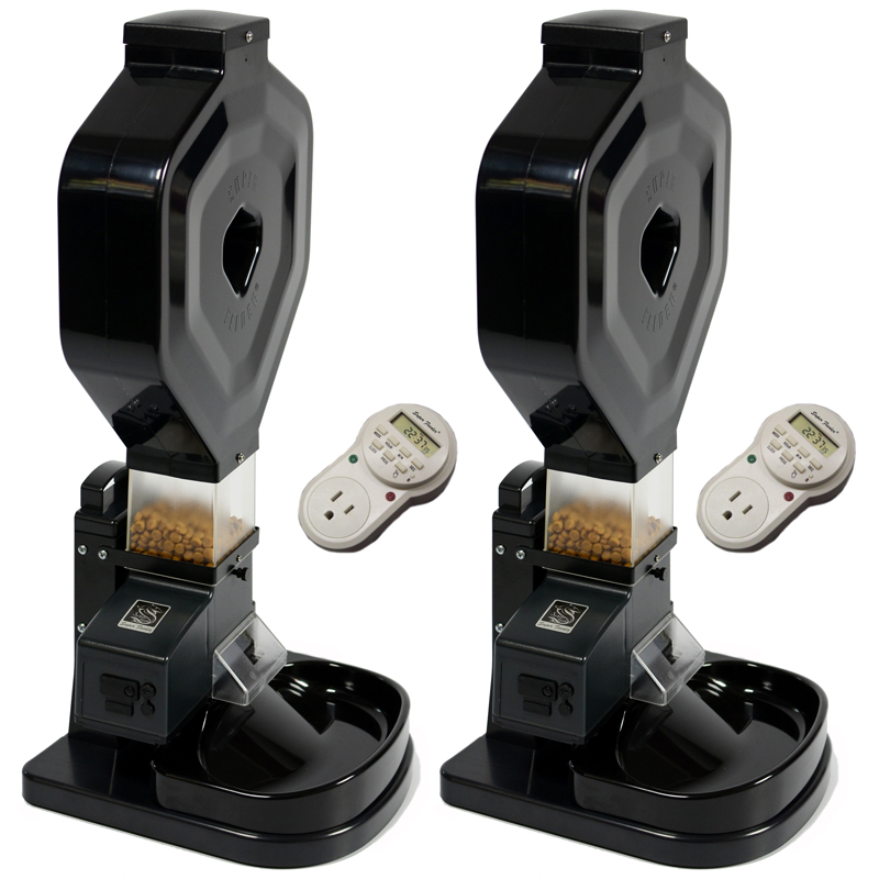 Dual cat feeder combo with 2 automatic feeders and 2 timers